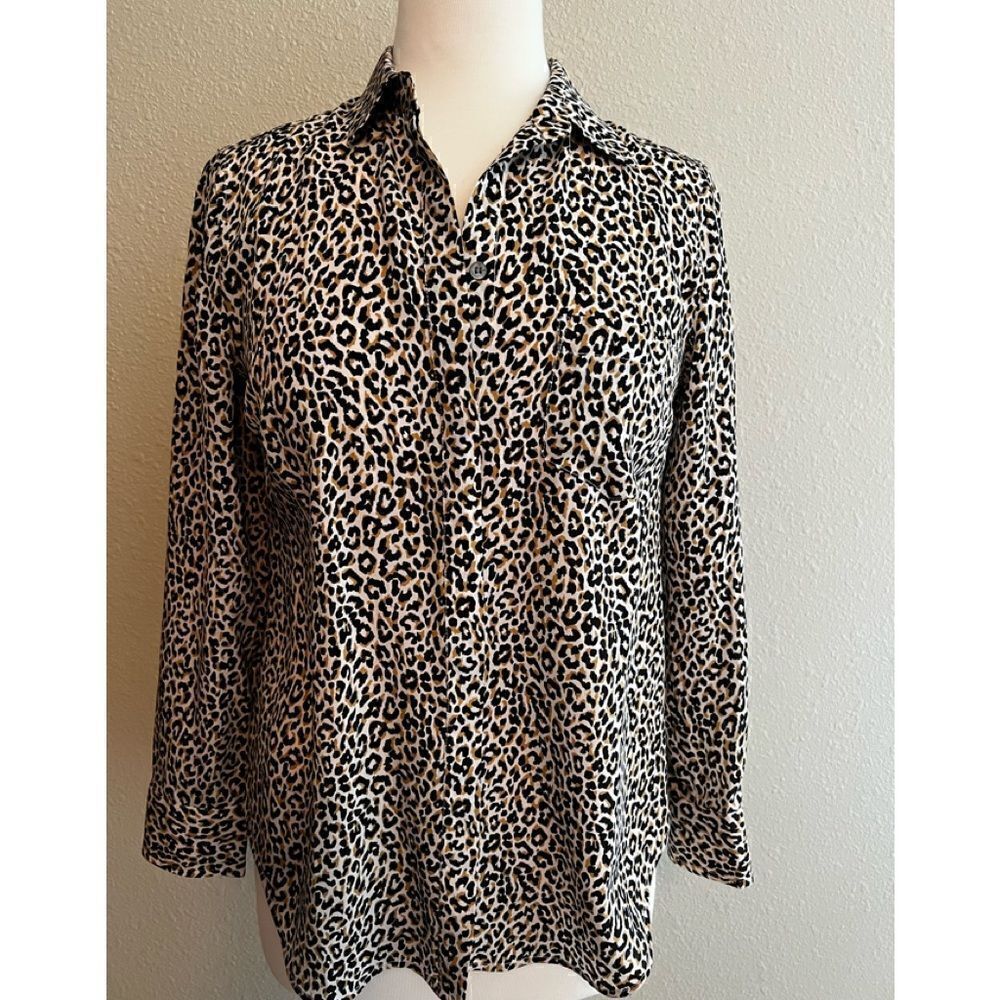 J Crew 100% Silk Leopard Button Up Blouse NWT